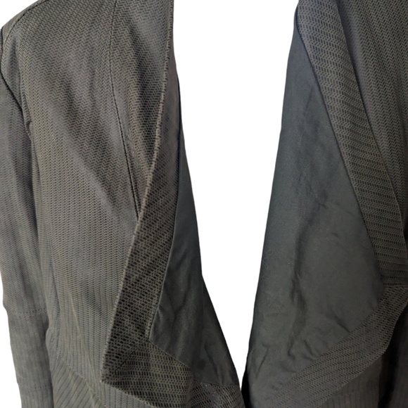 Leather Suede Open Front Waterfall Textured Olive Green Jacket Sz 14 - Picture 6 of 11